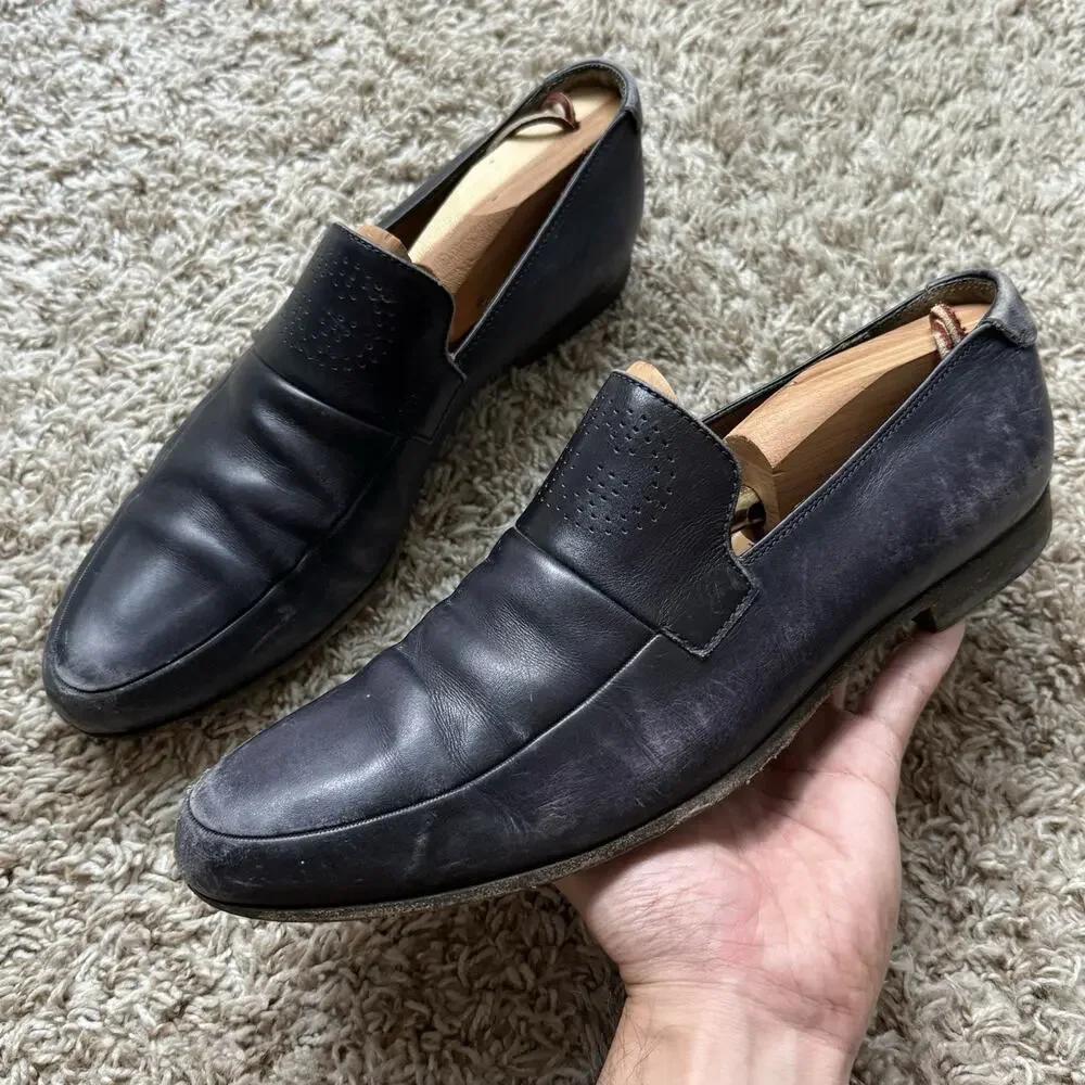 Vintage Gucci GG Monogram Punched Leather Loafers Slip On Black Men’s Size 9 D